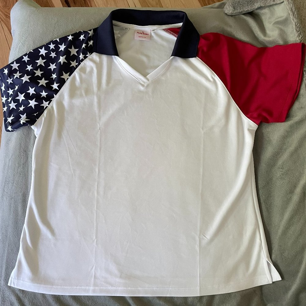 Flag Shirt - Women's Made in USA Patriotic Tech Polo Shirt